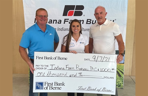 First Bank of Berne made a donation to Indiana Farm Bureau