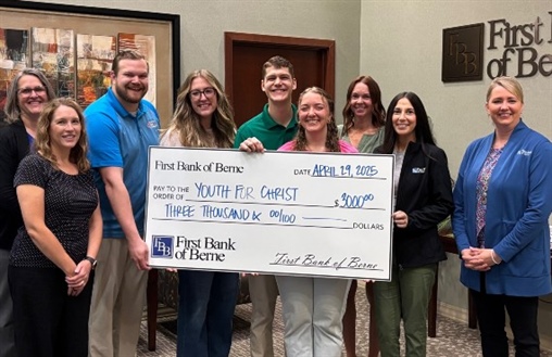 First Bank of Berne Supports Youth for Christ Campus Life Programs with Meaningful Donation