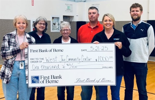 First Bank of Berne Supports West Jay Community Center with Donation for Gym Floor Remodel