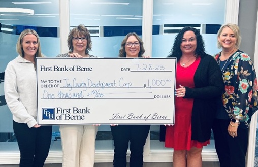 First Bank of Berne Supports Jay County Development Corporation with Donation
