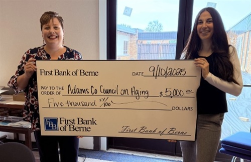 First Bank of Berne Supports Adams County Council on Aging with Donation Toward Memorial Garden Project