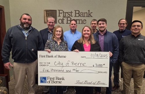 First Bank of Berne Donates to City of Berne for New Scoreboard at Lehman Park Baseball Diamond