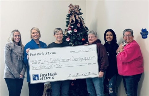 First Bank of Berne Supports Jay County Humane Society with Donation to Assist Local Animal Care