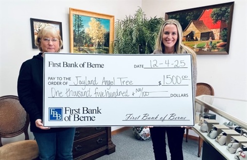 First Bank of Berne Supports Jayland Angel Tree with Donation to Brighten the Holidays