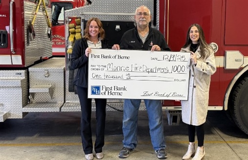 First Bank of Berne Donates to Monroe Fire Department for Christmas Breakfast with Santa