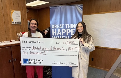 First Bank of Berne Supports United Way with Donation to Strengthen Community Initiatives