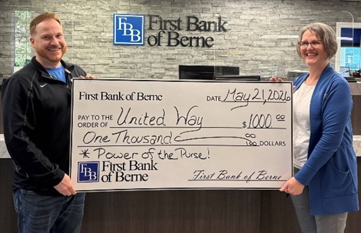 First Bank of Berne Donates to United Way of Wells County