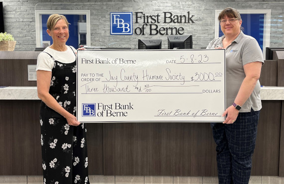 FIRST BANK OF BERNE DONATES TO JAY COUNTY Humane Society - First Bank Of Berne Van Wert Ohio