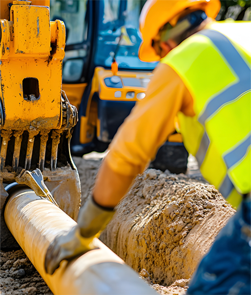 Construction Work Installing Pipe